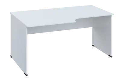 CRL 28 - 168 stůl kancelářský, rohový, levý, dřevěná podnož, deska 25 mm, široký 1600 mm, bílá